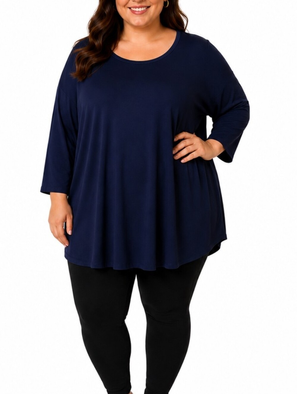 Sympli S14 Dark Solid Blue Relaxed Minimalist Plus Size Made In Canada Tunic Top
